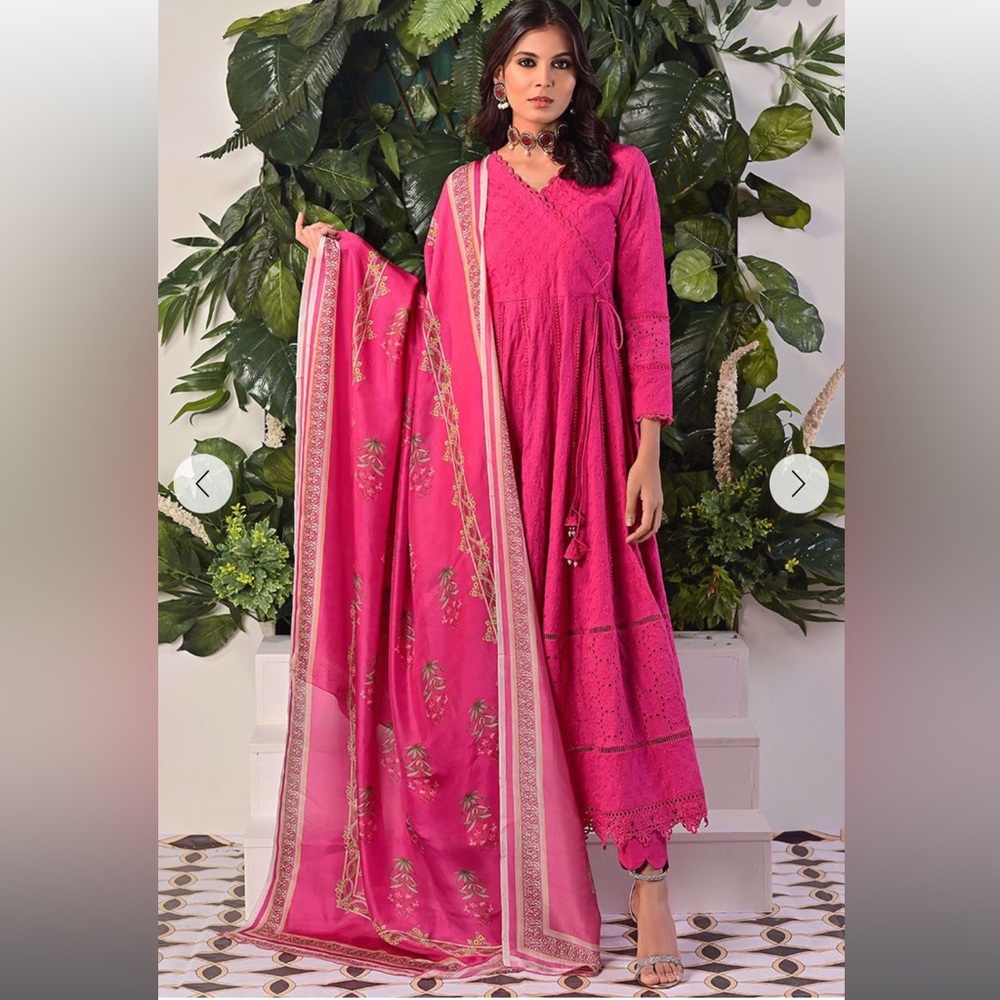 Ansab Jahangir Scented Dream Hot Pink Angarkha 3 Piece Pakistani Shalwar Kameez